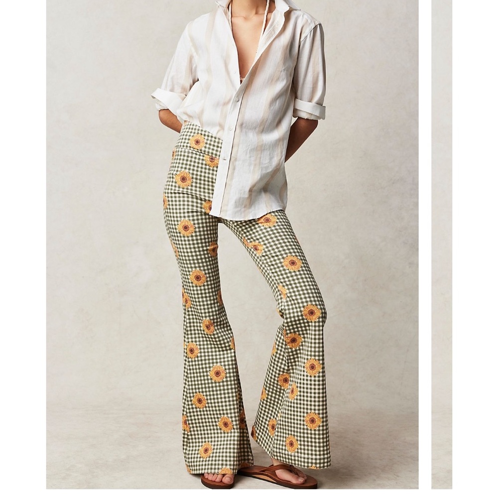 Free People Venice Beach Printed Flare Jeans Sunflower 31
